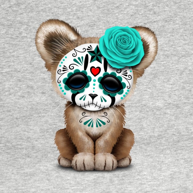 Blue Day of the Dead Sugar Skull Cougar Cub by jeffbartels